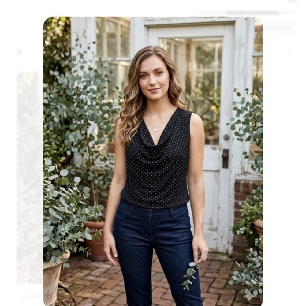 ELLEN WEAVER Sleeveless Black Polka Dot Cowl Neck Top SIZE L